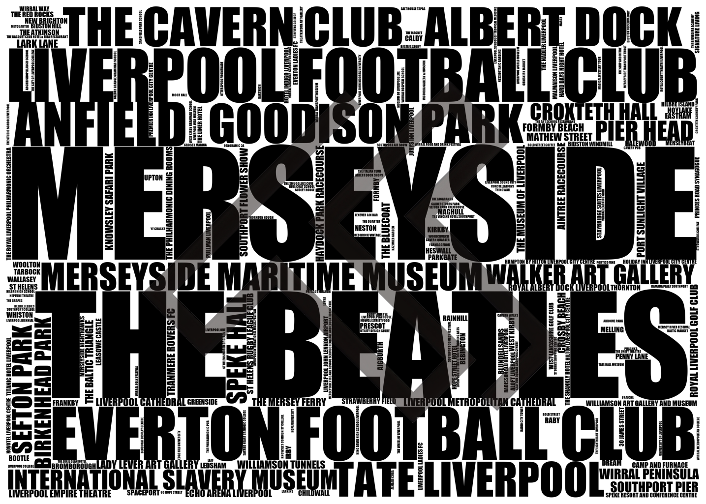 Merseyside - Premium Typographic Word Cloud Prints, Posters & Gifts