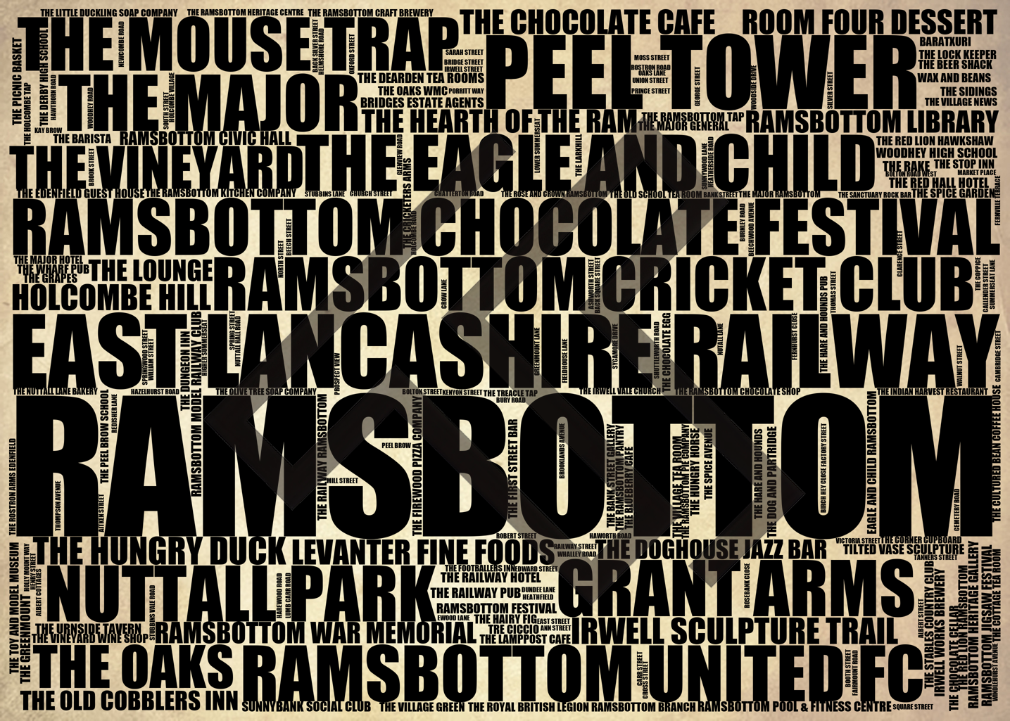 Ramsbottom - Premium Typographic Word Cloud Prints, Posters & Gifts