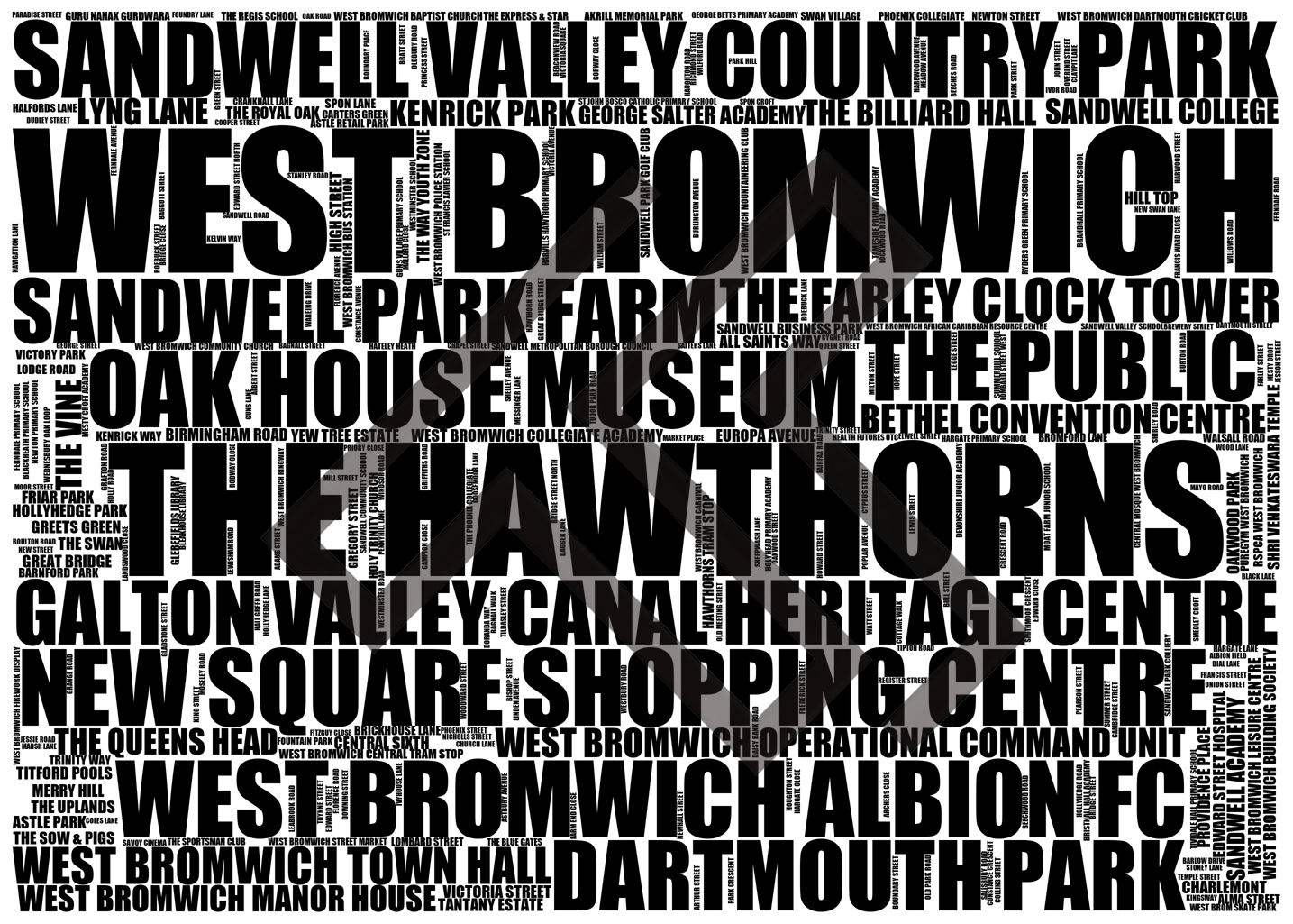 West Bromwich - Premium Typographic Word Cloud Prints, Posters & Gifts