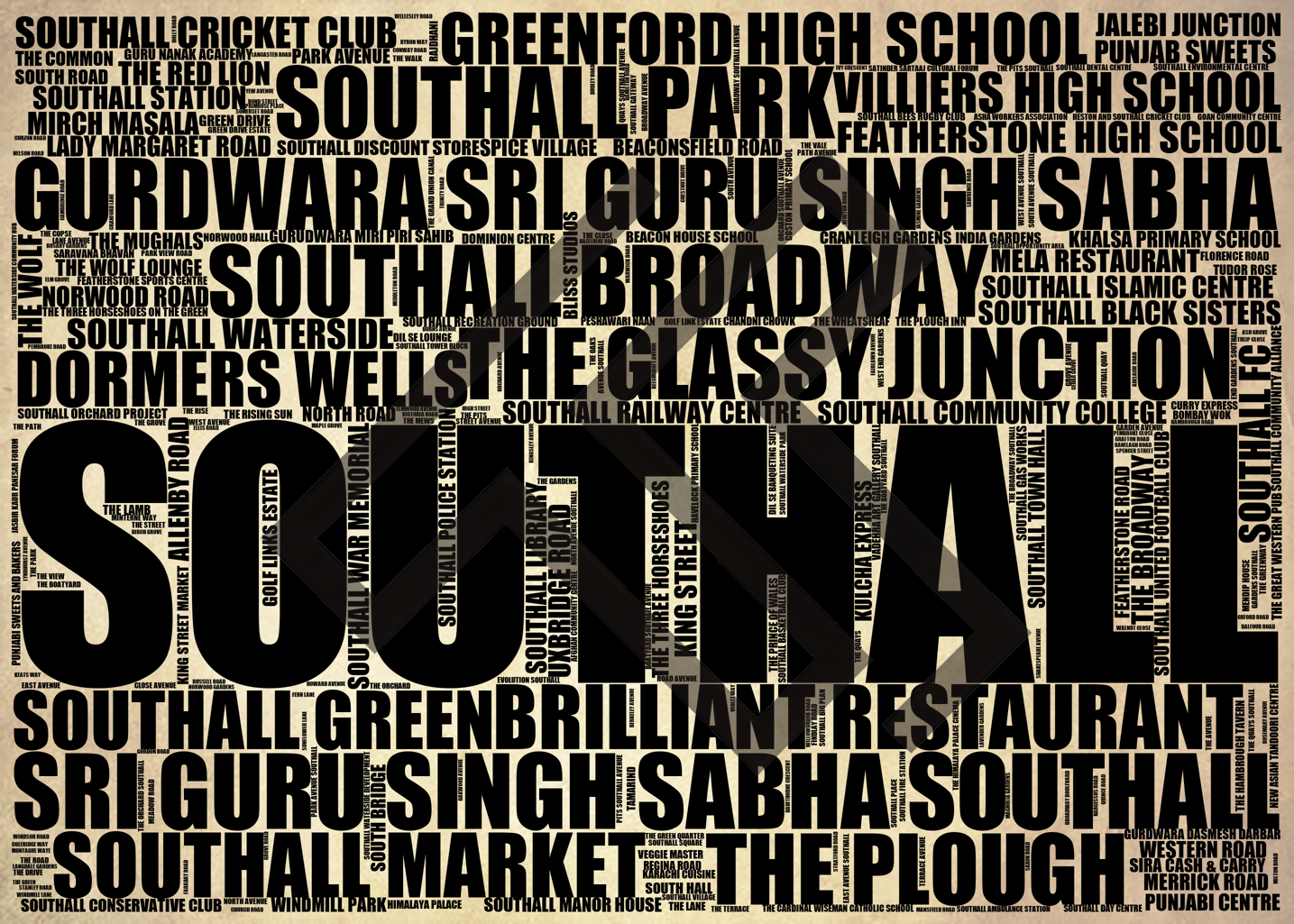 Southall - Premium Typographic Word Cloud Prints, Posters & Gifts