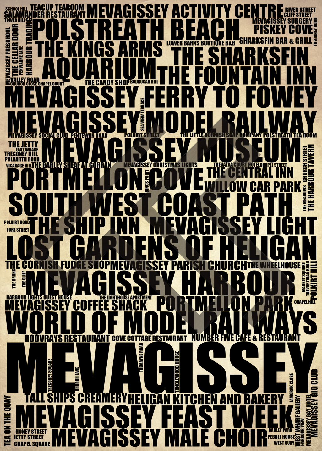 Mevagissey - Premium Typographic Word Cloud Prints, Posters & Gifts