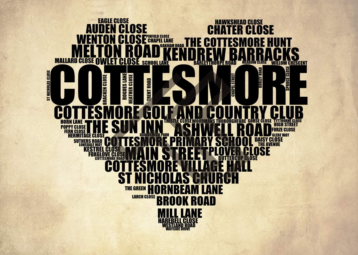 Cottesmore - Premium Typographic Word Cloud Prints, Posters & Gifts