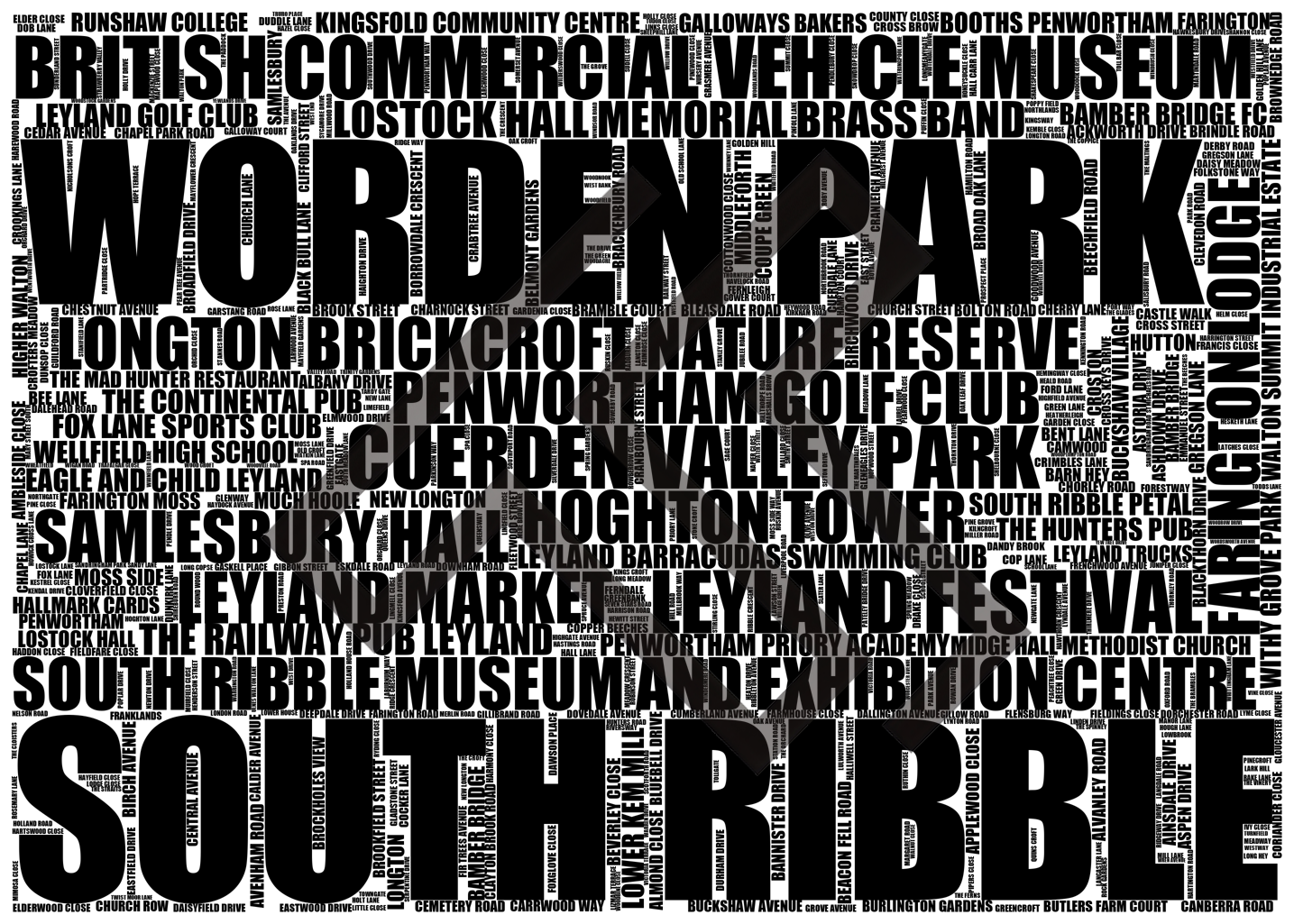 South Ribble - Premium Typographic Word Cloud Prints, Posters & Gifts