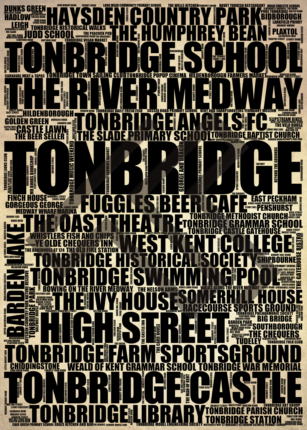 Tonbridge - Premium Typographic Word Cloud Prints, Posters & Gifts