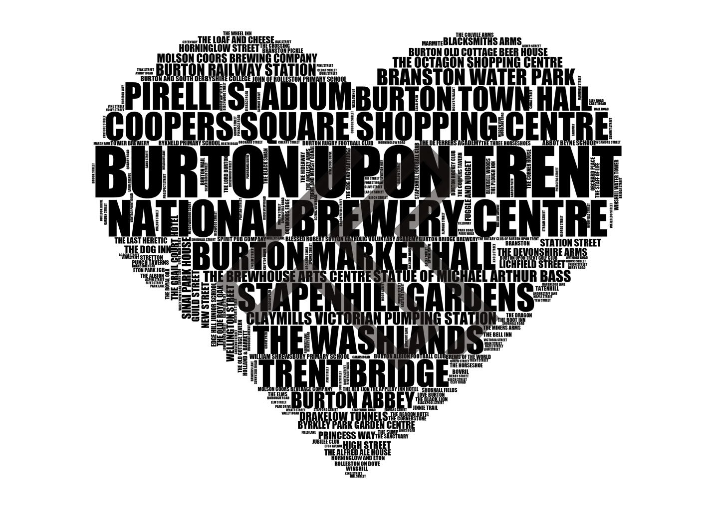 Burton upon Trent - Premium Typographic Word Cloud Prints, Posters & Gifts