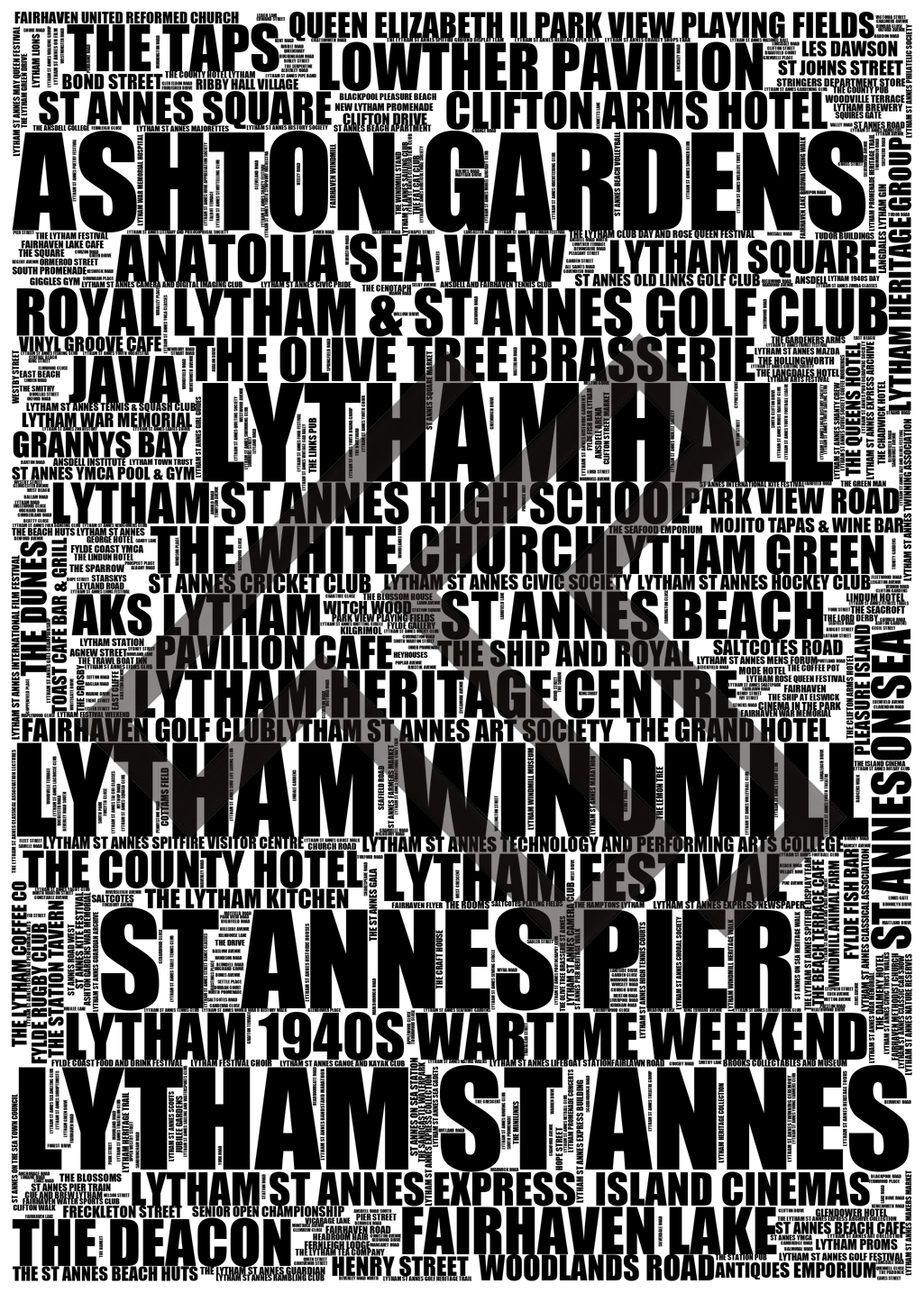 Lytham St Annes - Premium Typographic Word Cloud Prints, Posters & Gifts