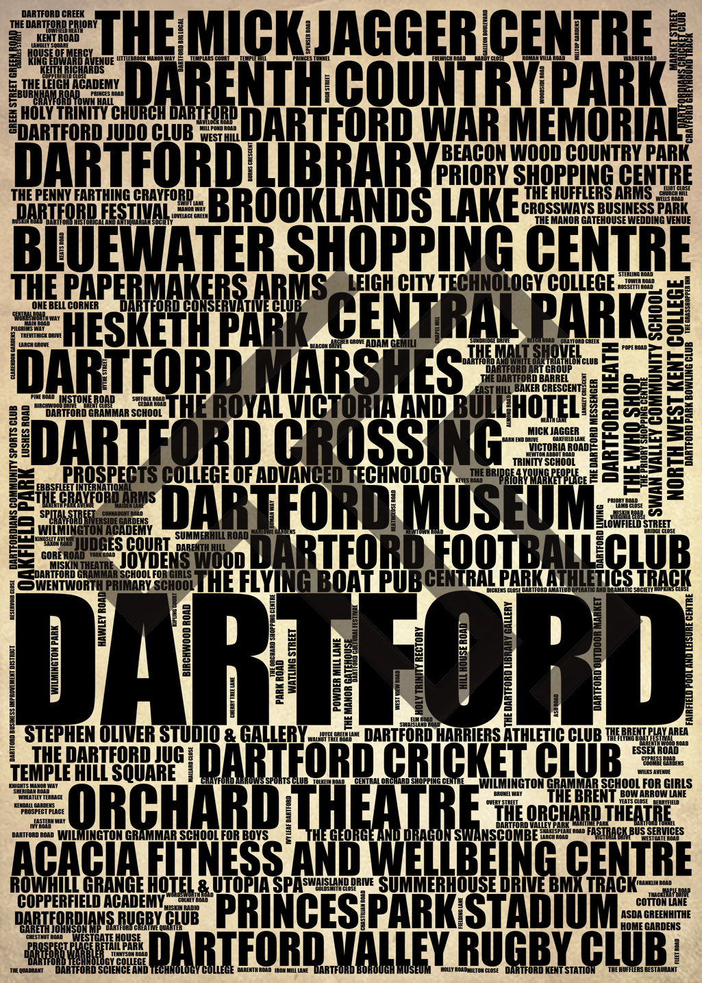 Dartford - Premium Typographic Word Cloud Prints, Posters & Gifts