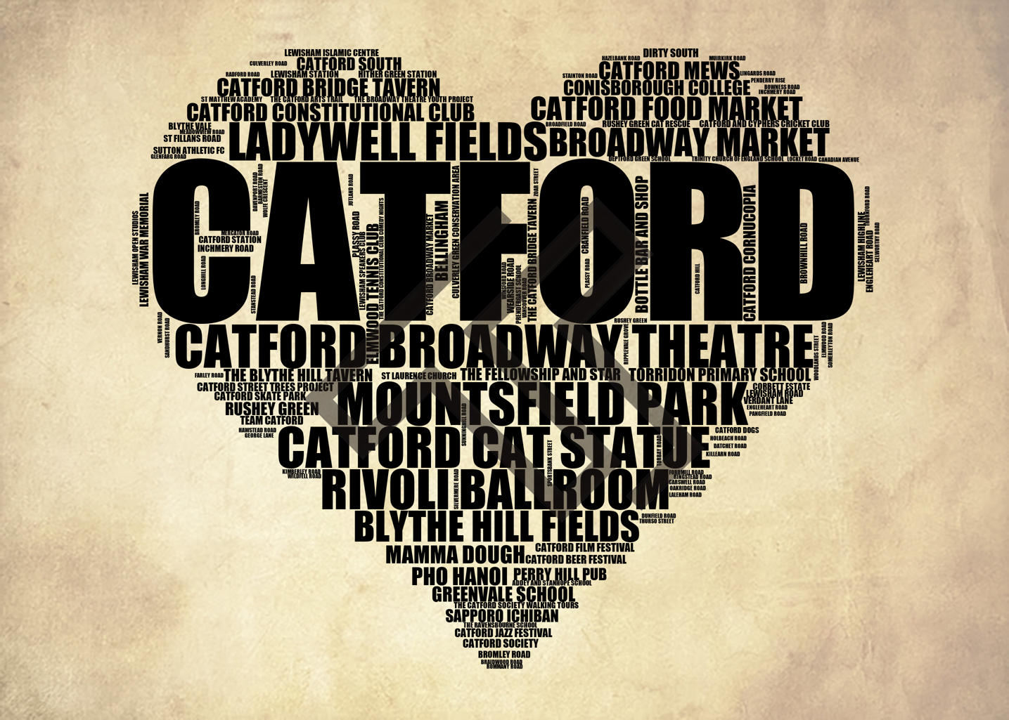 Catford - Premium Typographic Word Cloud Prints, Posters & Gifts