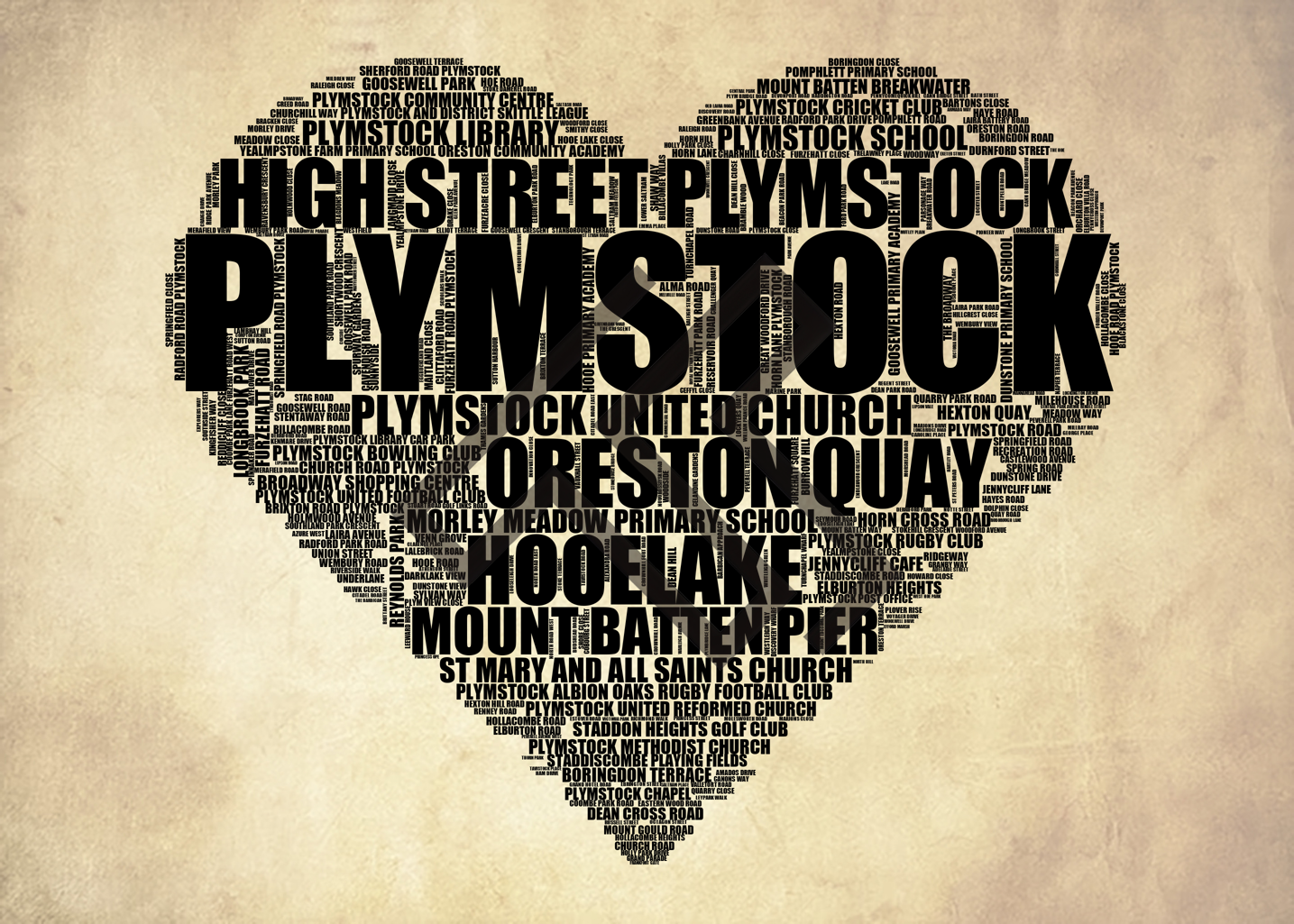 Plymstock - Premium Typographic Word Cloud Prints, Posters & Gifts