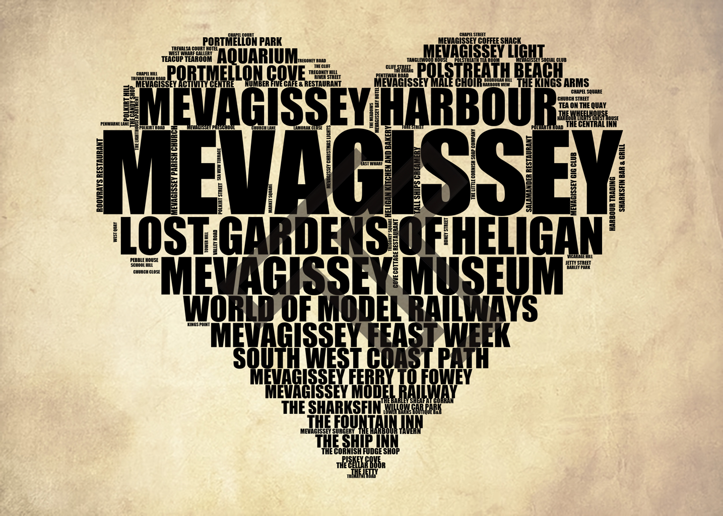 Mevagissey - Premium Typographic Word Cloud Prints, Posters & Gifts