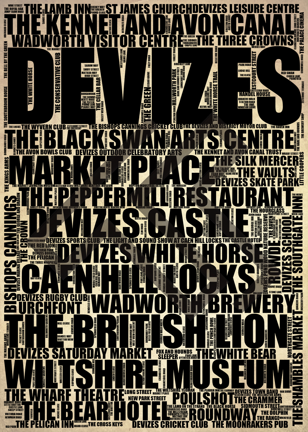 Devizes - Premium Typographic Word Cloud Prints, Posters & Gifts