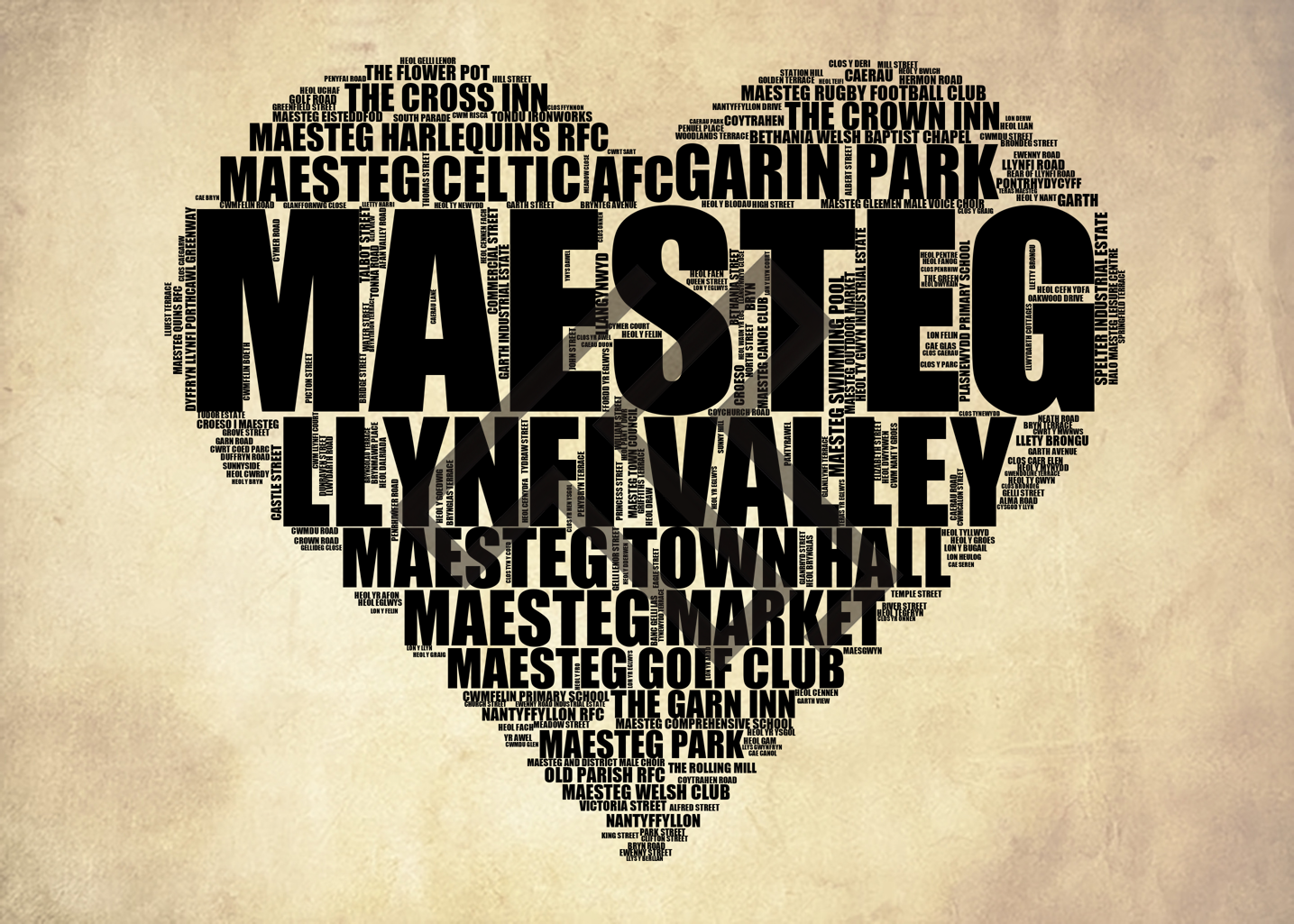 Maesteg - Premium Typographic Word Cloud Prints, Posters & Gifts