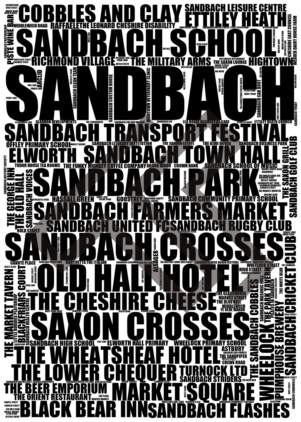 Sandbach - Premium Typographic Word Cloud Prints, Posters & Gifts