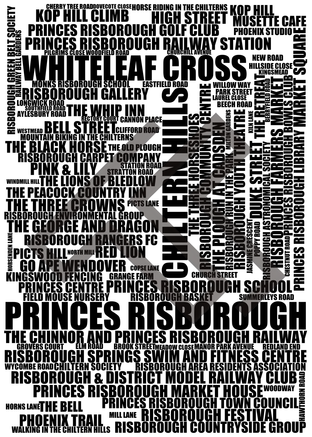 Princes Risborough - Premium Typographic Word Cloud Prints, Posters & Gifts