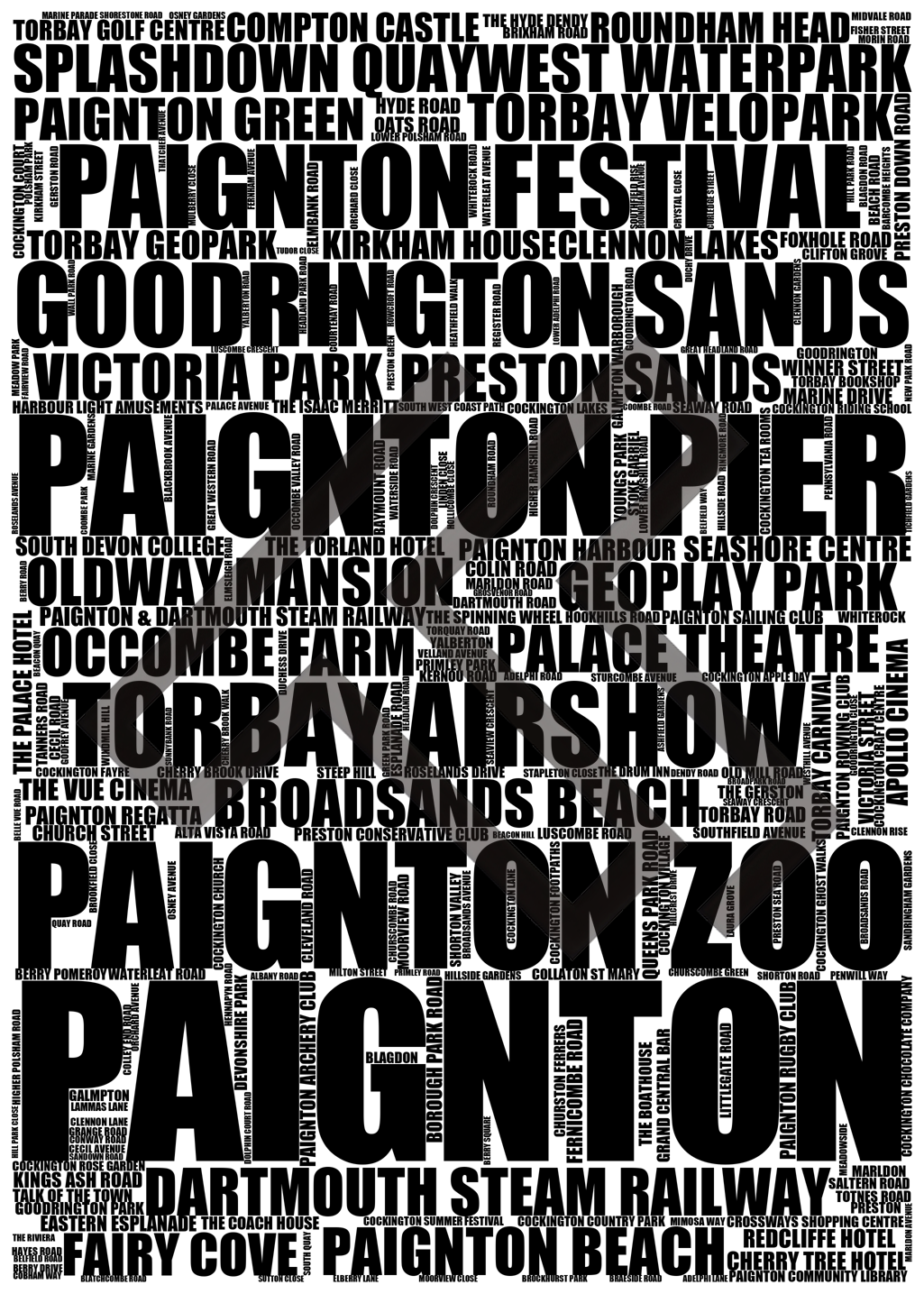 Paignton - Premium Typographic Word Cloud Prints, Posters & Gifts