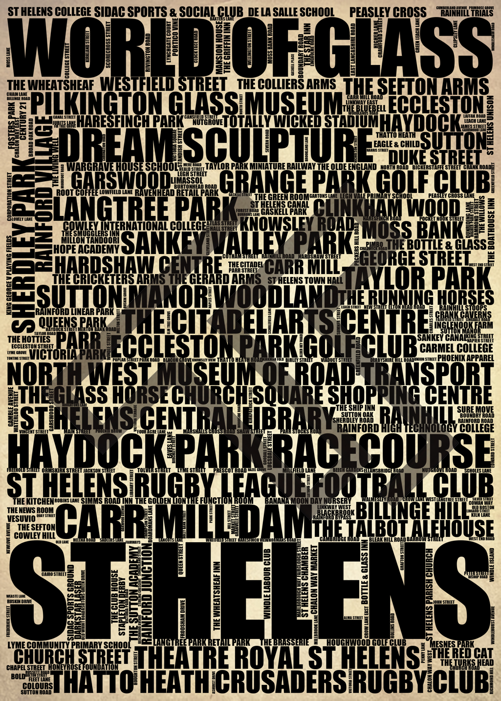 St Helens - Premium Typographic Word Cloud Prints, Posters & Gifts
