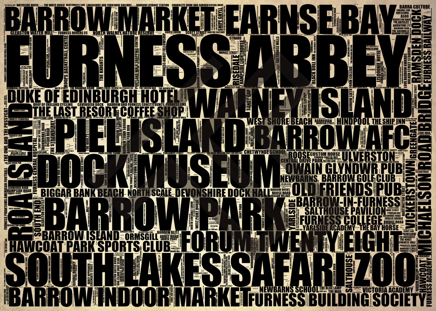 Barrow-in-Furness - Premium Typographic Word Cloud Prints, Posters & Gifts