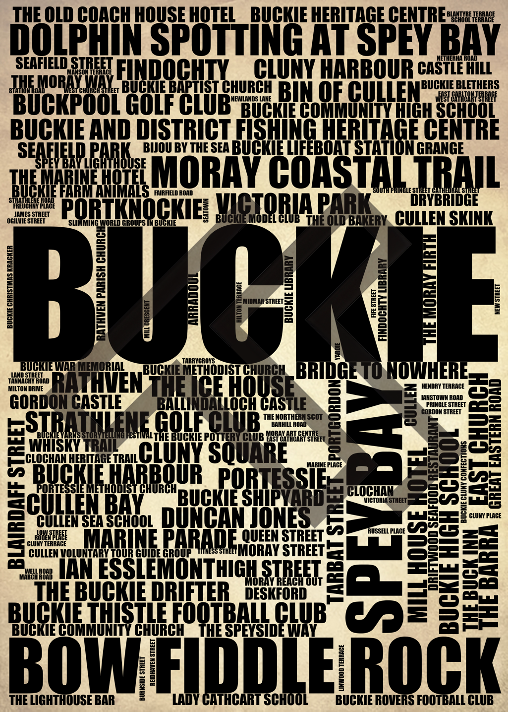 Buckie - Premium Typographic Word Cloud Prints, Posters & Gifts