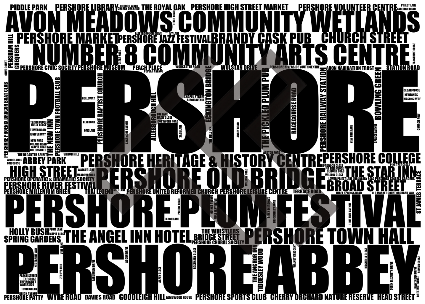 Pershore - Premium Typographic Word Cloud Prints, Posters & Gifts