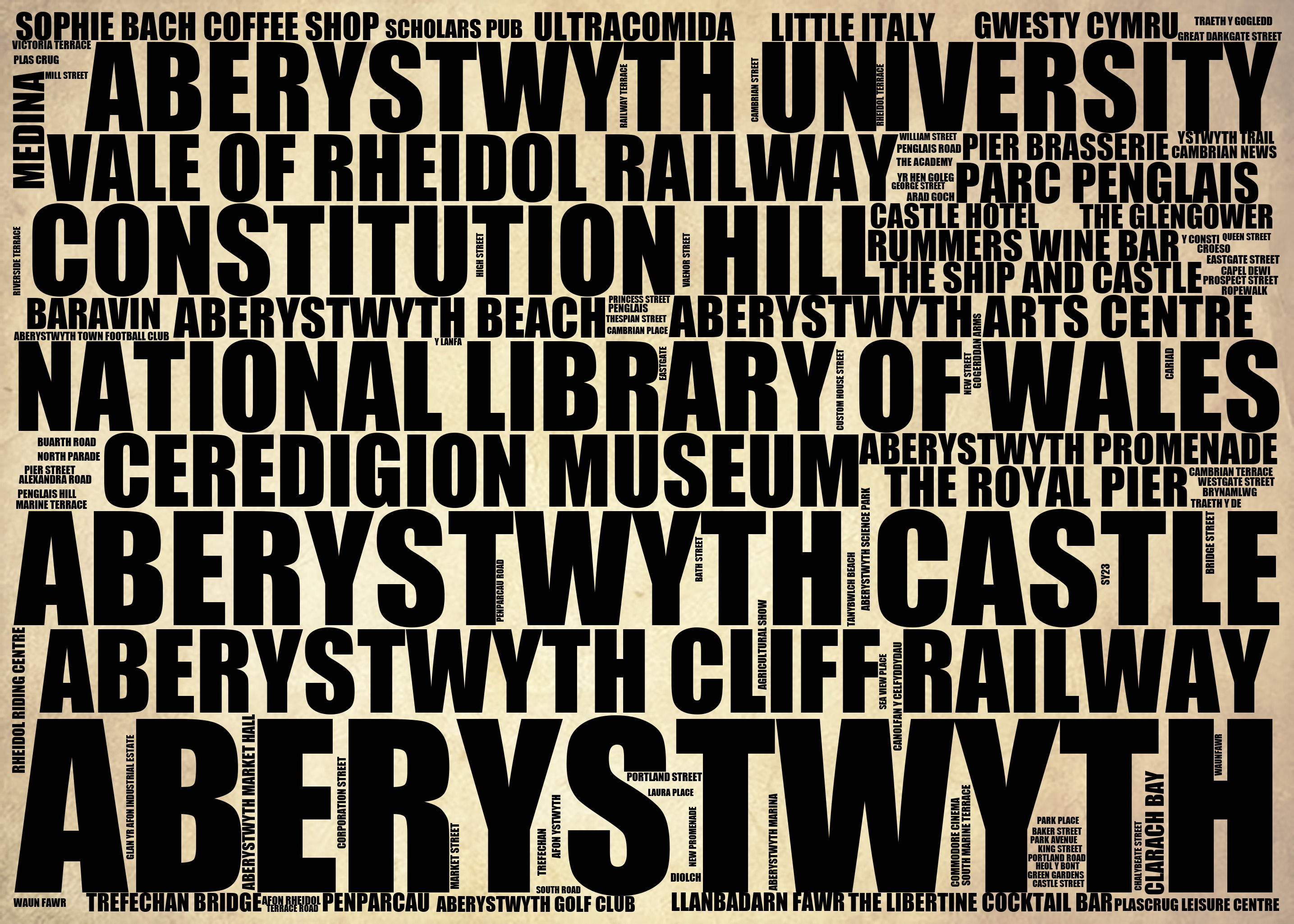 Aberystwyth - Premium Typographic Word Cloud Prints, Posters & Gifts