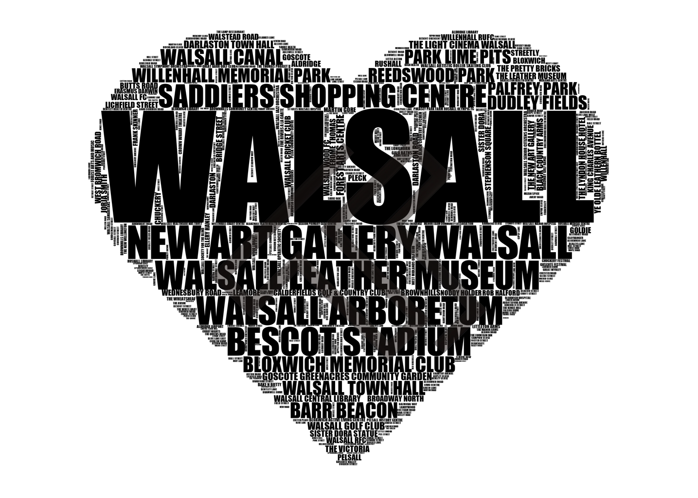 Walsall - Premium Typographic Word Cloud Prints, Posters & Gifts