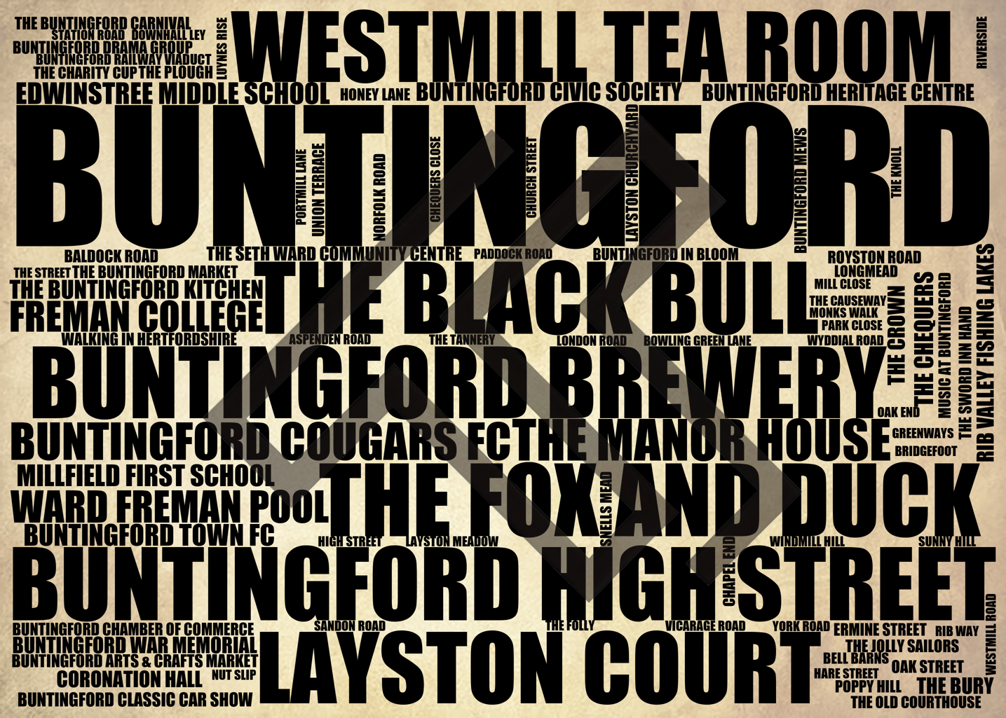 Buntingford - Premium Typographic Word Cloud Prints, Posters & Gifts