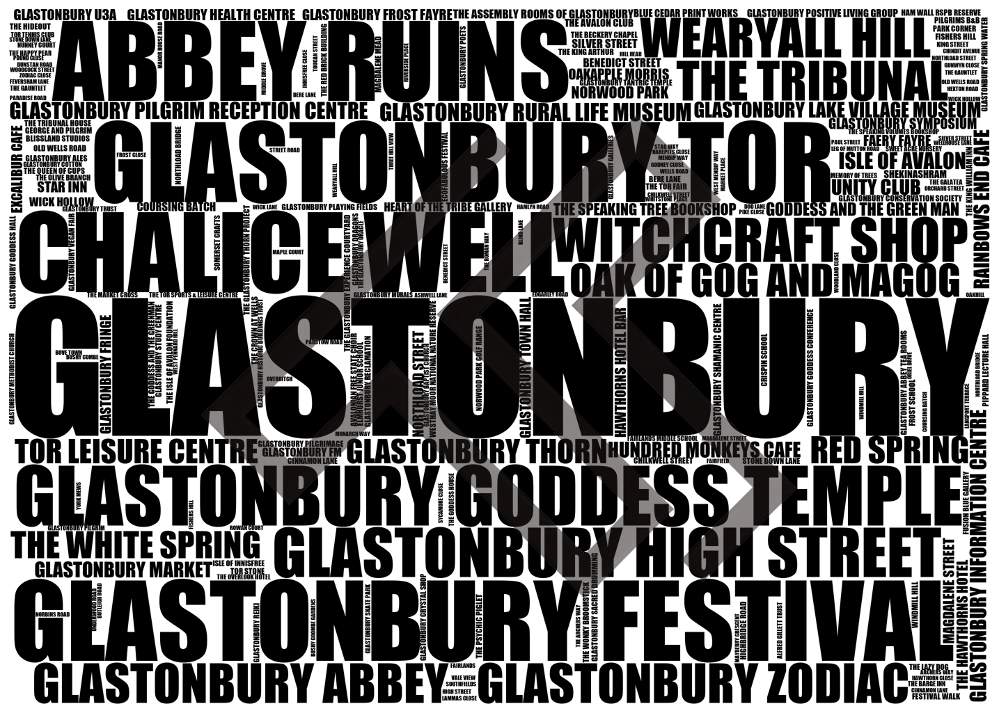 Glastonbury - Premium Typographic Word Cloud Prints, Posters & Gifts