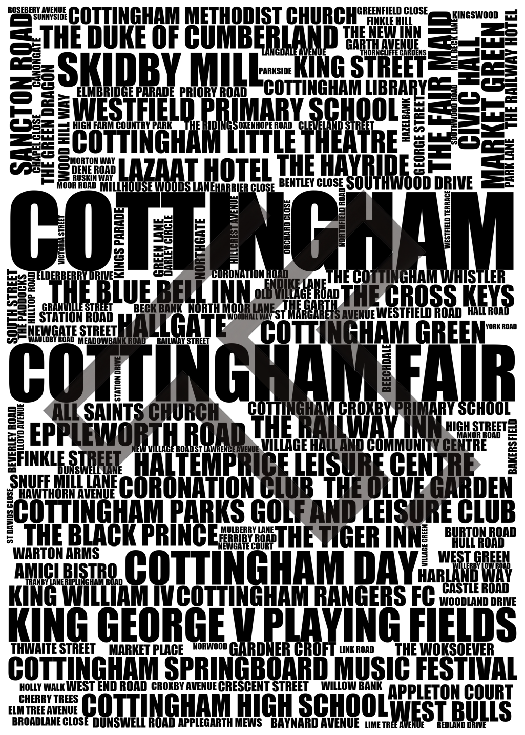 Cottingham - Premium Typographic Word Cloud Prints, Posters & Gifts