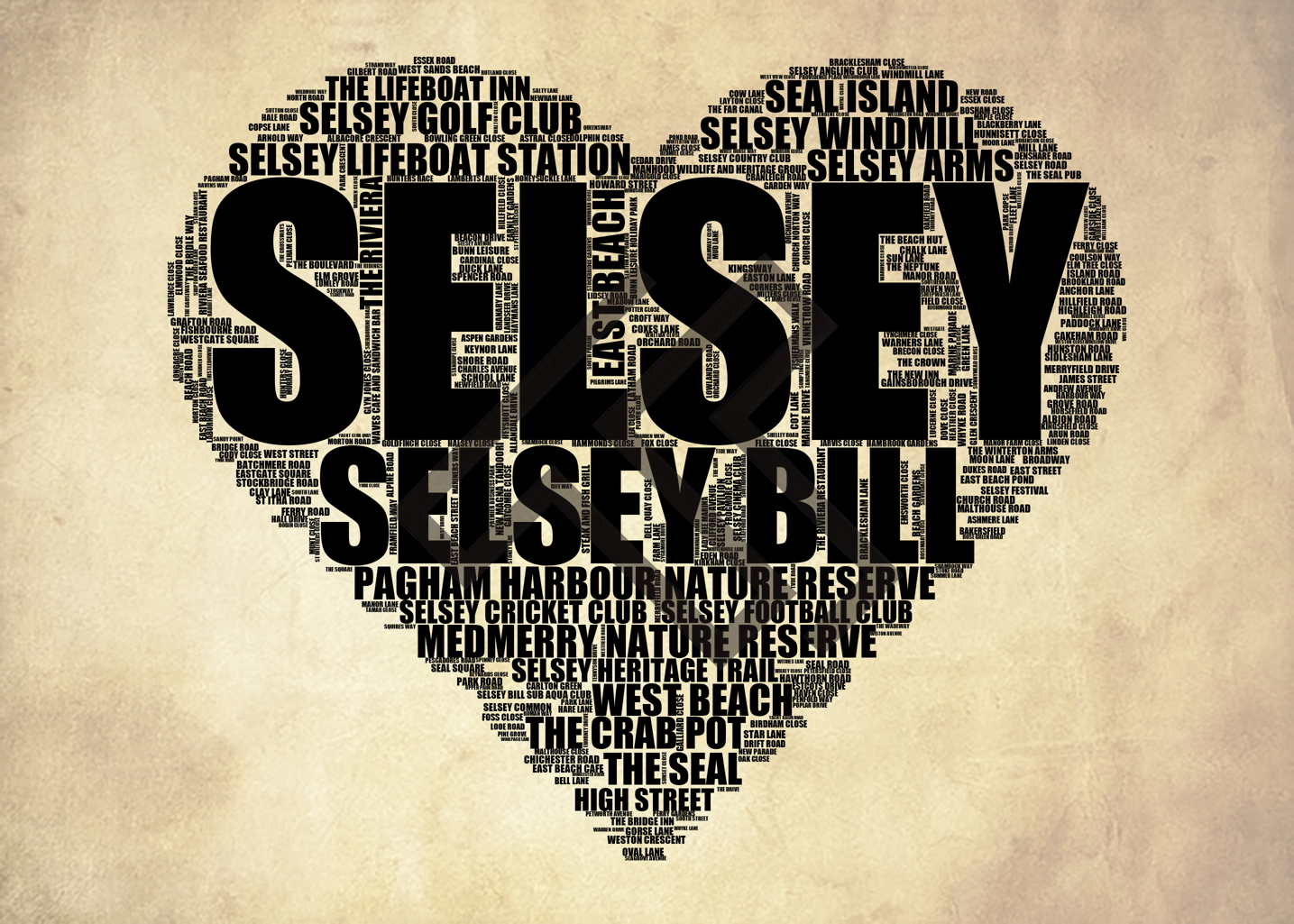 Selsey - Premium Typographic Word Cloud Prints, Posters & Gifts