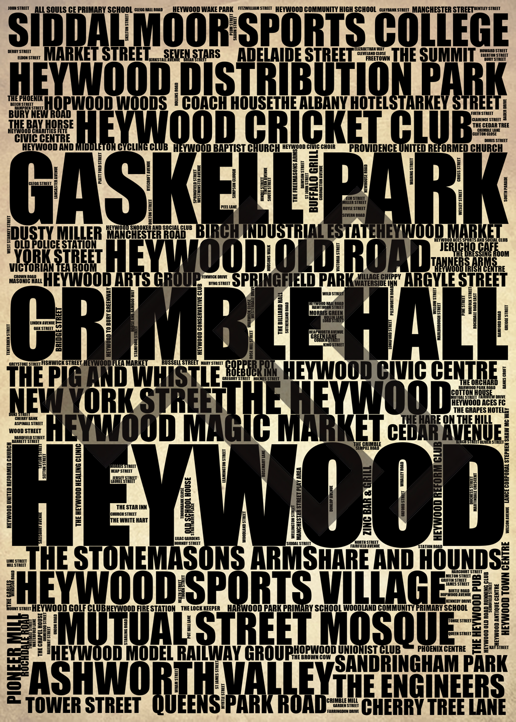 Heywood - Premium Typographic Word Cloud Prints, Posters & Gifts