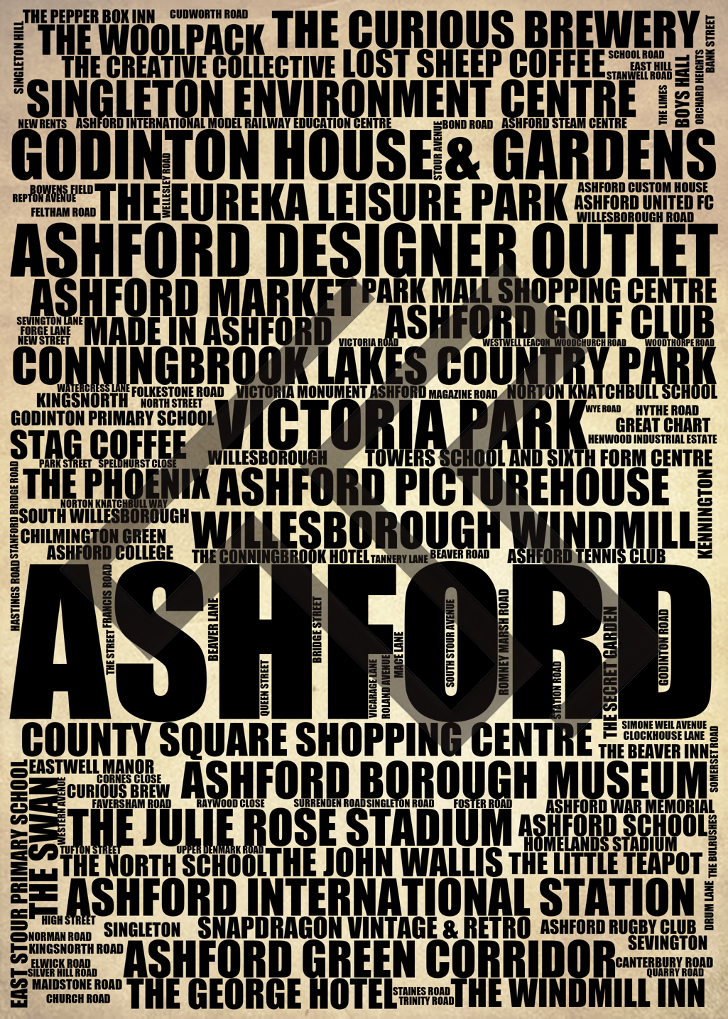 Ashford - Premium Typographic Word Cloud Prints, Posters & Gifts