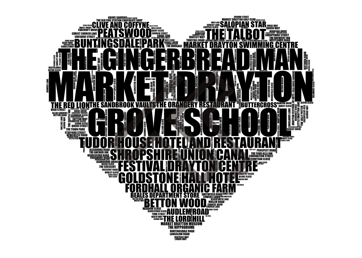 Market Drayton - Premium Typographic Word Cloud Prints, Posters & Gifts