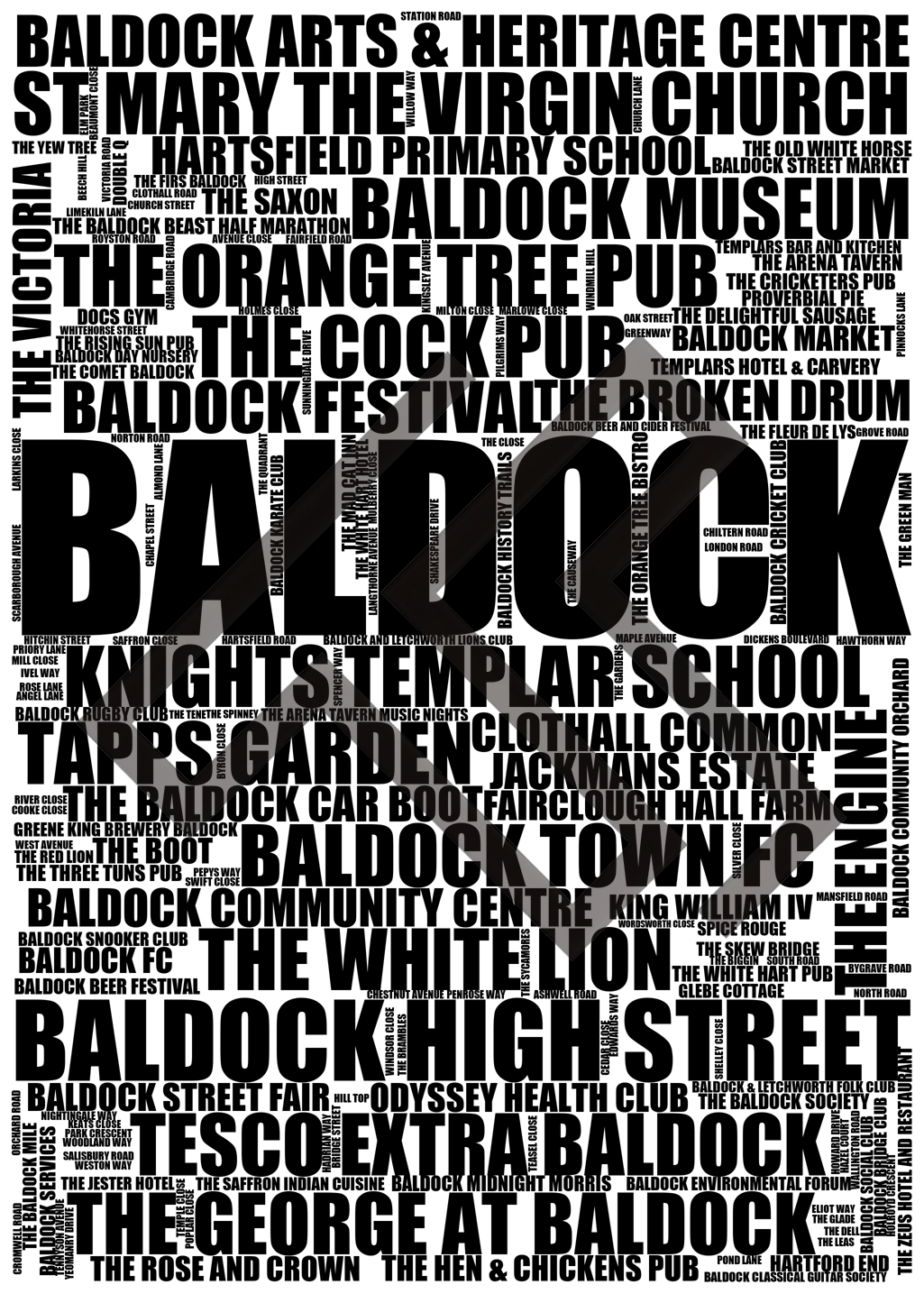 Baldock - Premium Typographic Word Cloud Prints, Posters & Gifts