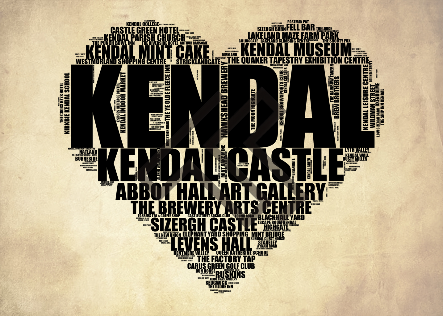 Kendal - Premium Typographic Word Cloud Prints, Posters & Gifts