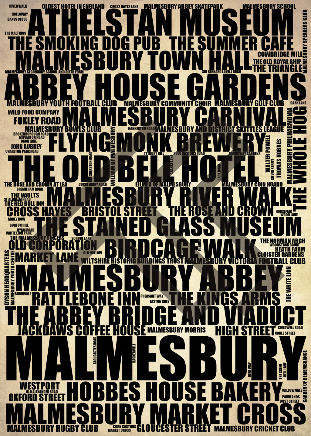 Malmesbury - Premium Typographic Word Cloud Prints, Posters & Gifts