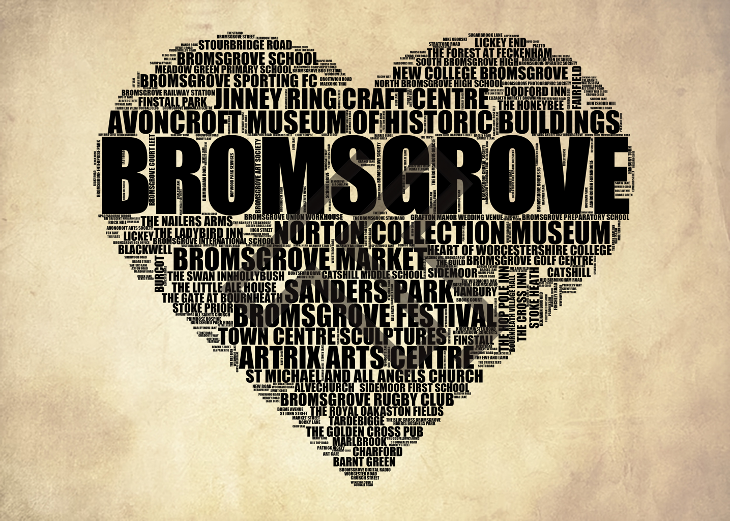 Bromsgrove - Premium Typographic Word Cloud Prints, Posters & Gifts