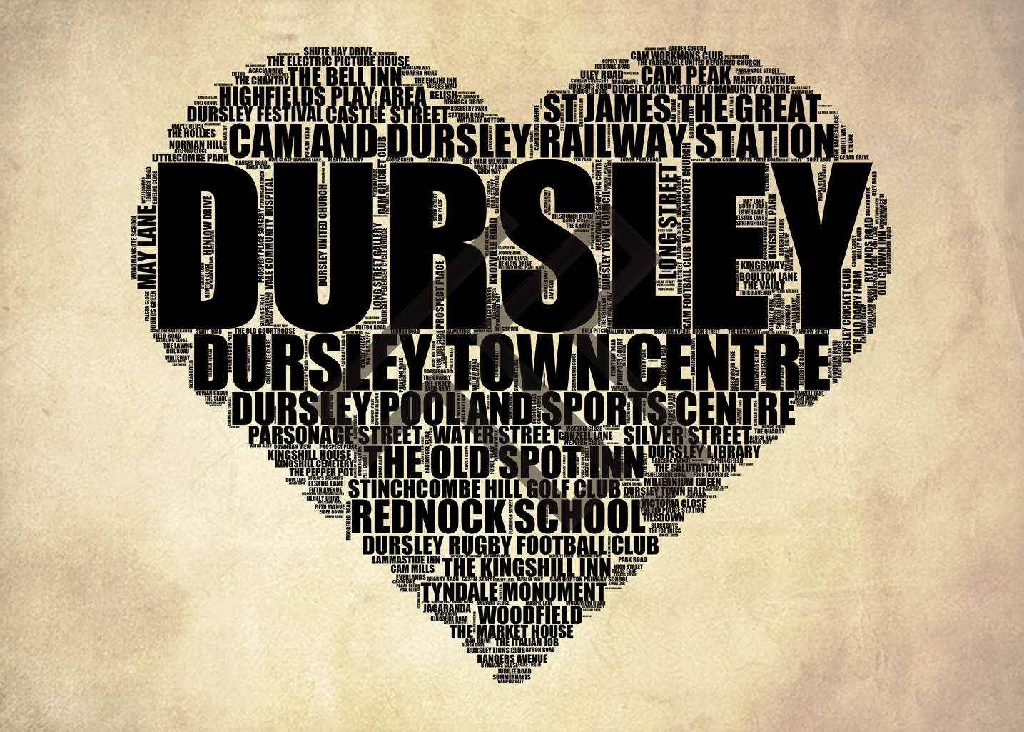 Dursley - Premium Typographic Word Cloud Prints, Posters & Gifts