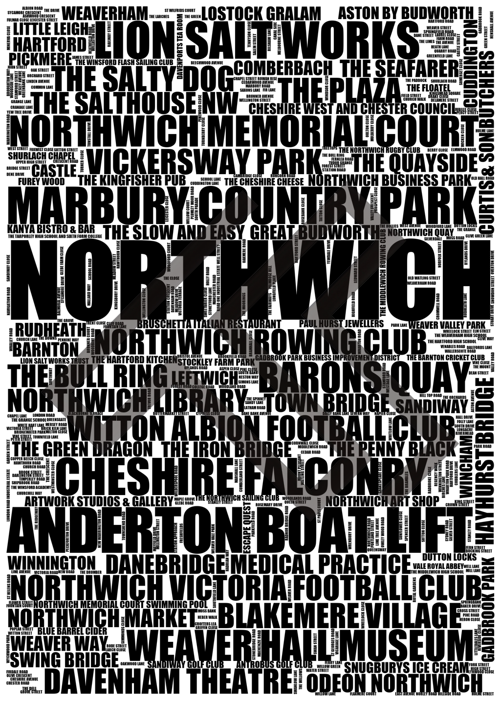 Northwich - Premium Typographic Word Cloud Prints, Posters & Gifts