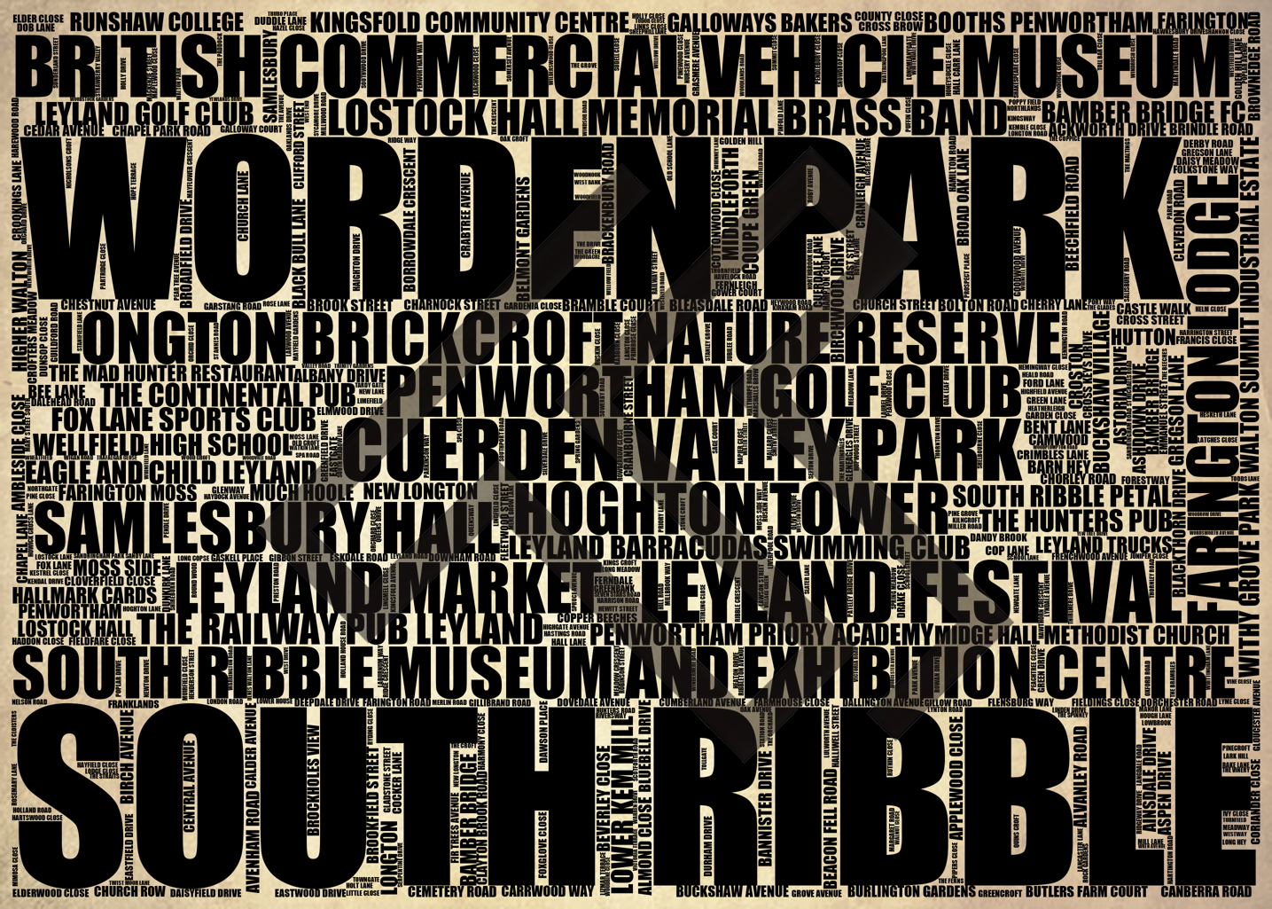 South Ribble - Premium Typographic Word Cloud Prints, Posters & Gifts