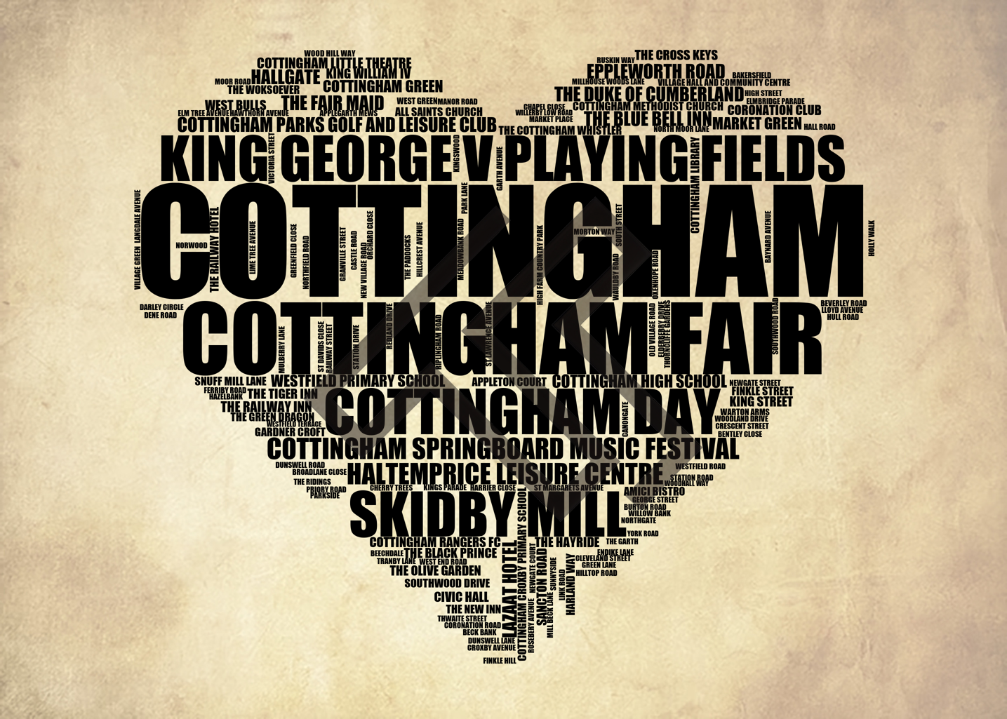 Cottingham - Premium Typographic Word Cloud Prints, Posters & Gifts