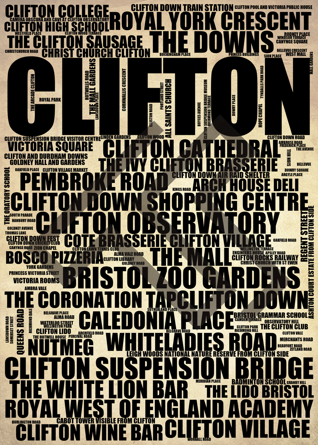 Clifton - Premium Typographic Word Cloud Prints, Posters & Gifts