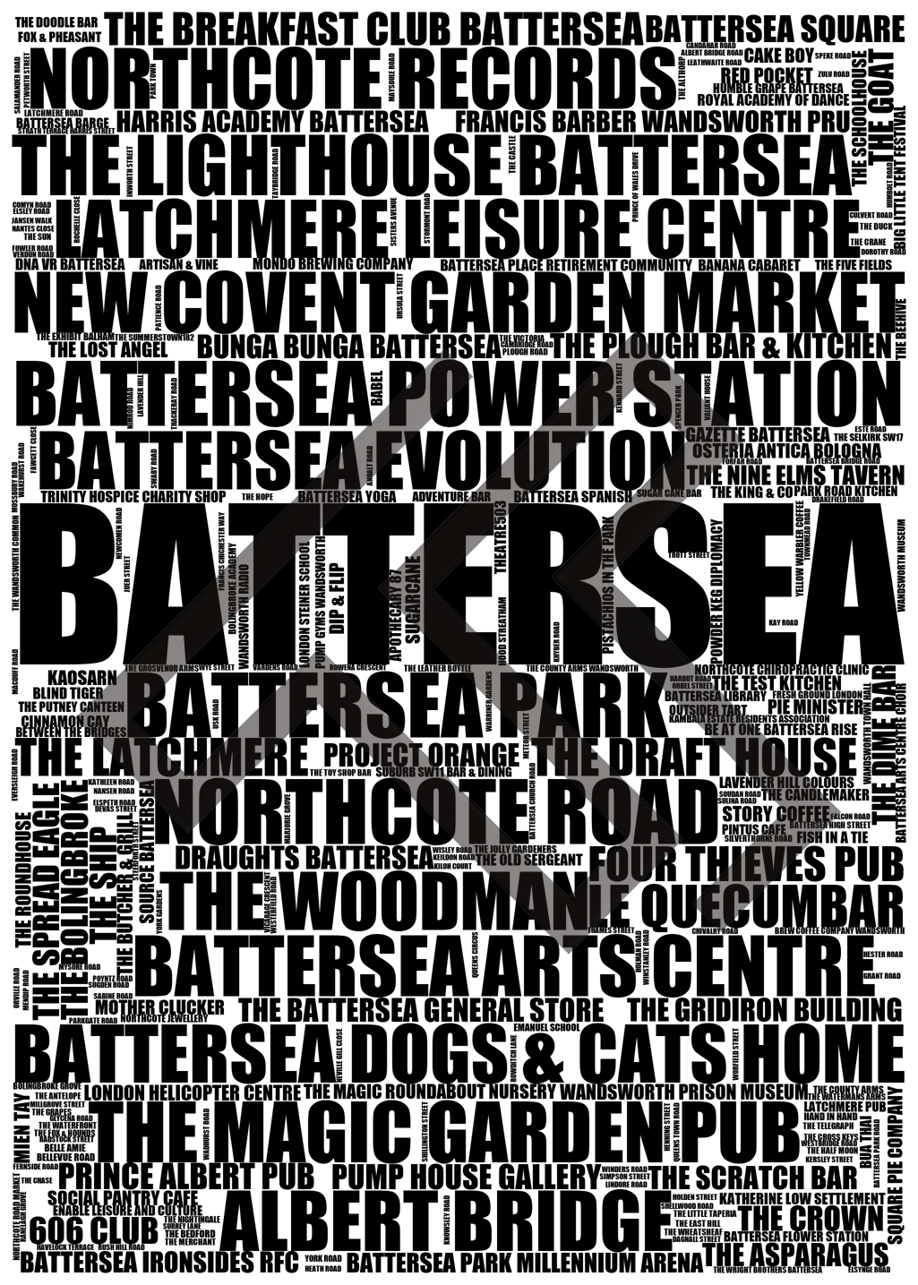 Battersea - Premium Typographic Word Cloud Prints, Posters & Gifts