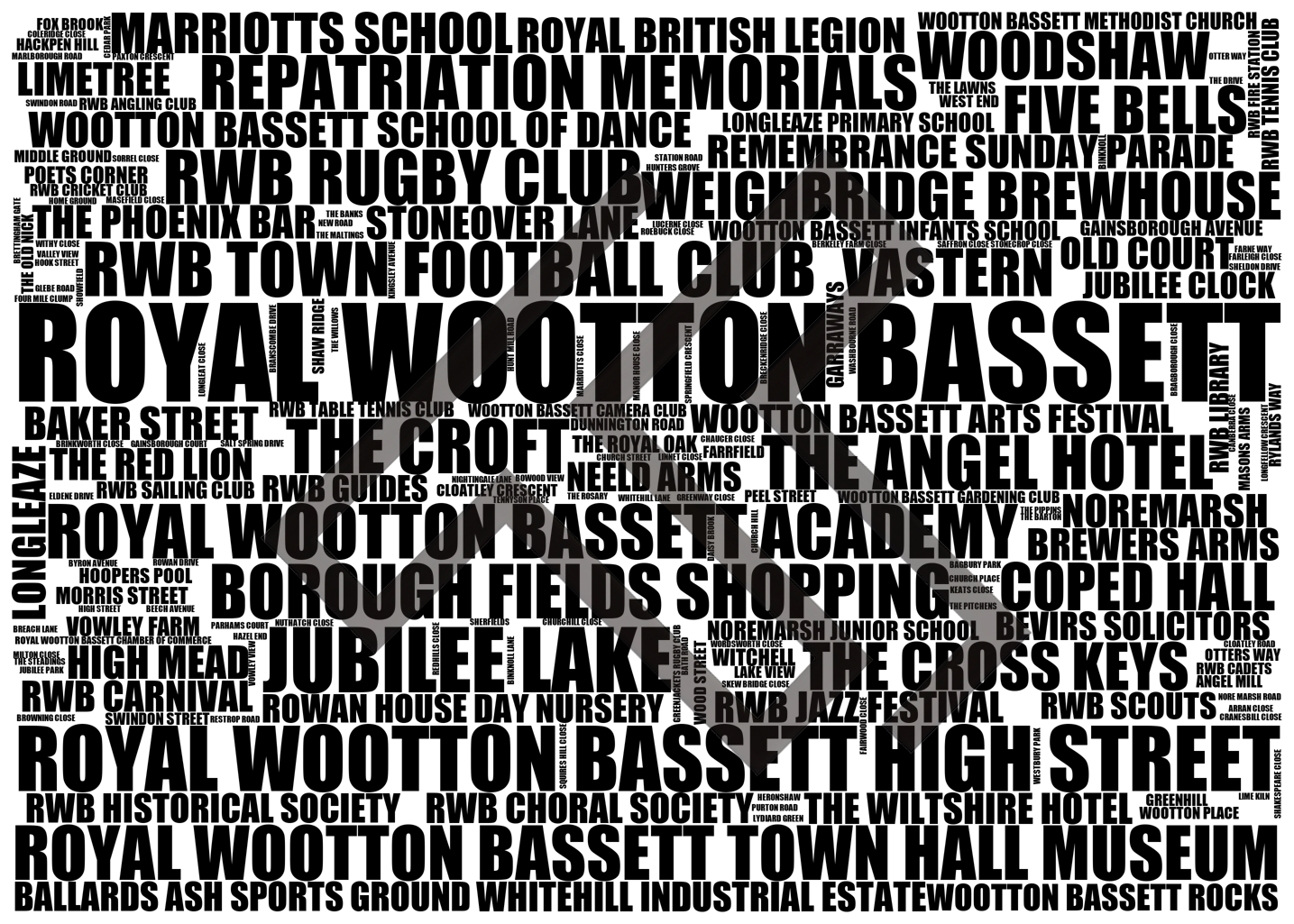 Royal Wootton Bassett - Premium Typographic Word Cloud Prints, Posters & Gifts