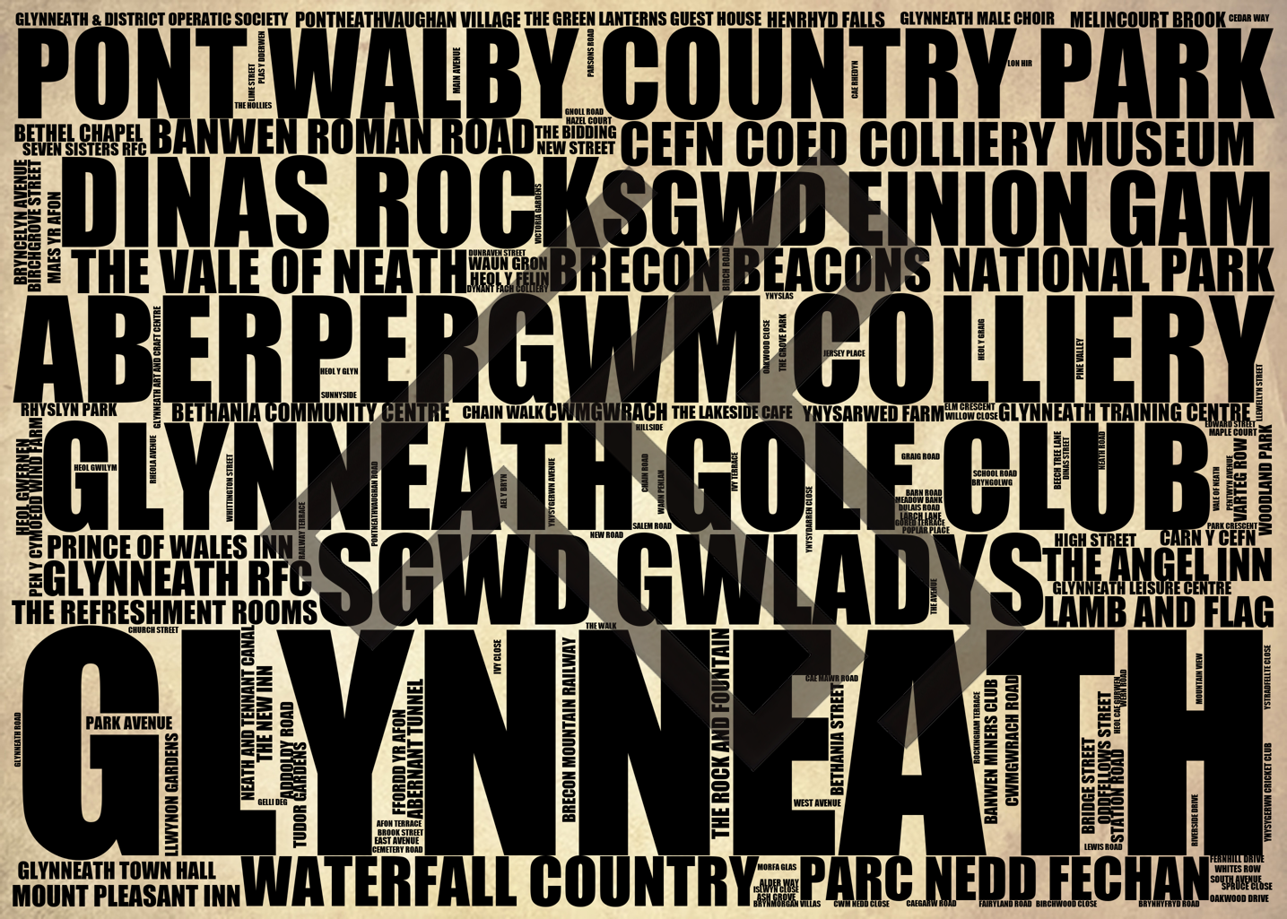 Glynneath - Premium Typographic Word Cloud Prints, Posters & Gifts