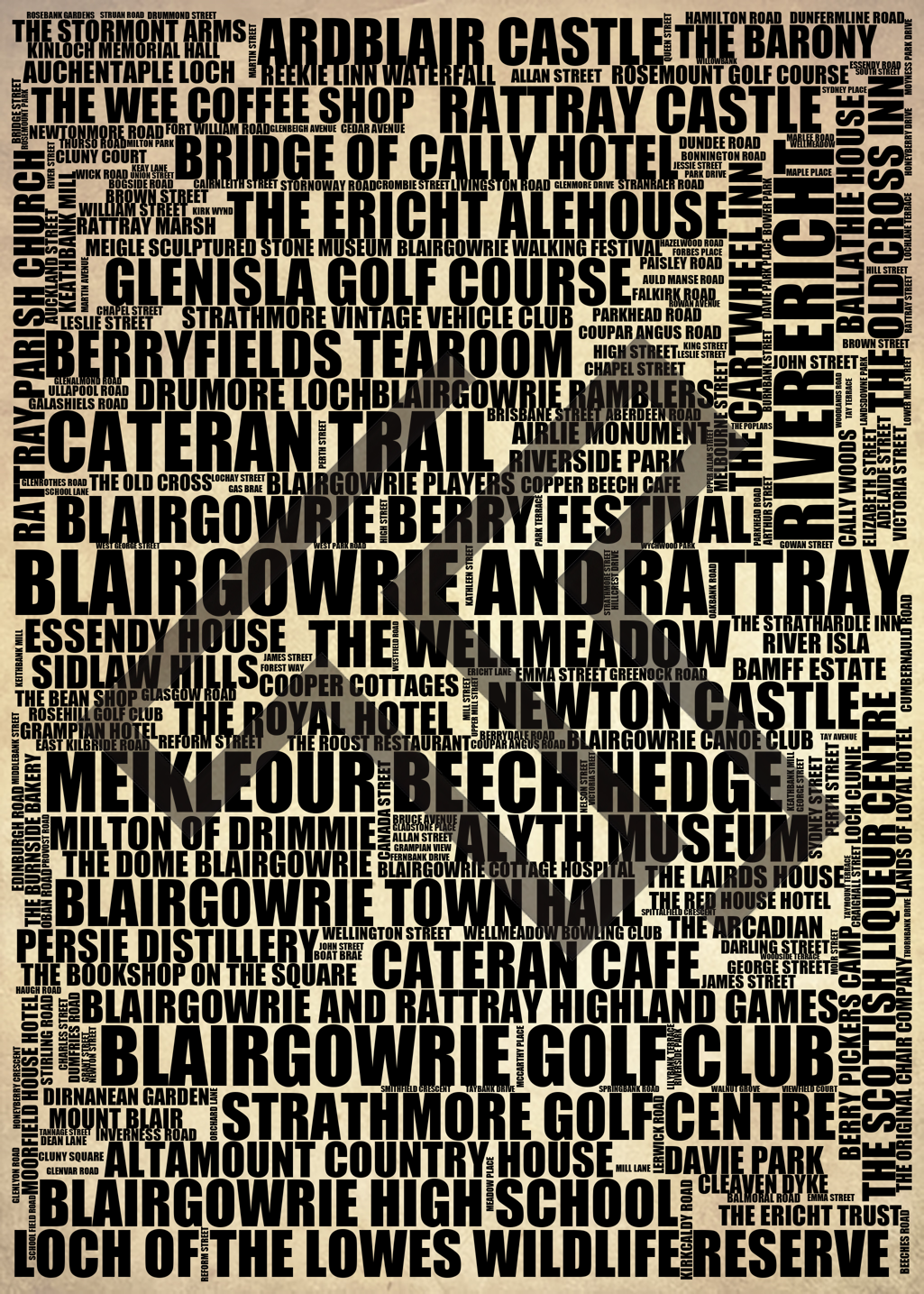 Blairgowrie and Rattray - Premium Typographic Word Cloud Prints, Posters & Gifts