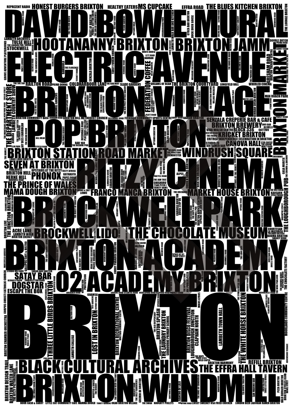 Brixton - Premium Typographic Word Cloud Prints, Posters & Gifts