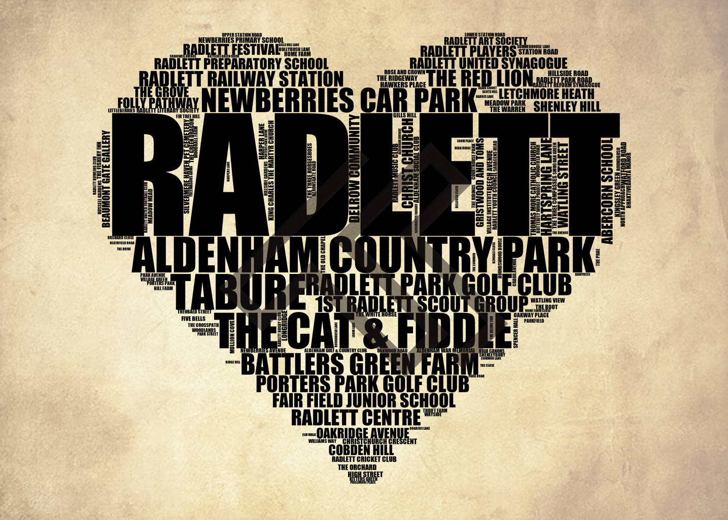 Radlett - Premium Typographic Word Cloud Prints, Posters & Gifts