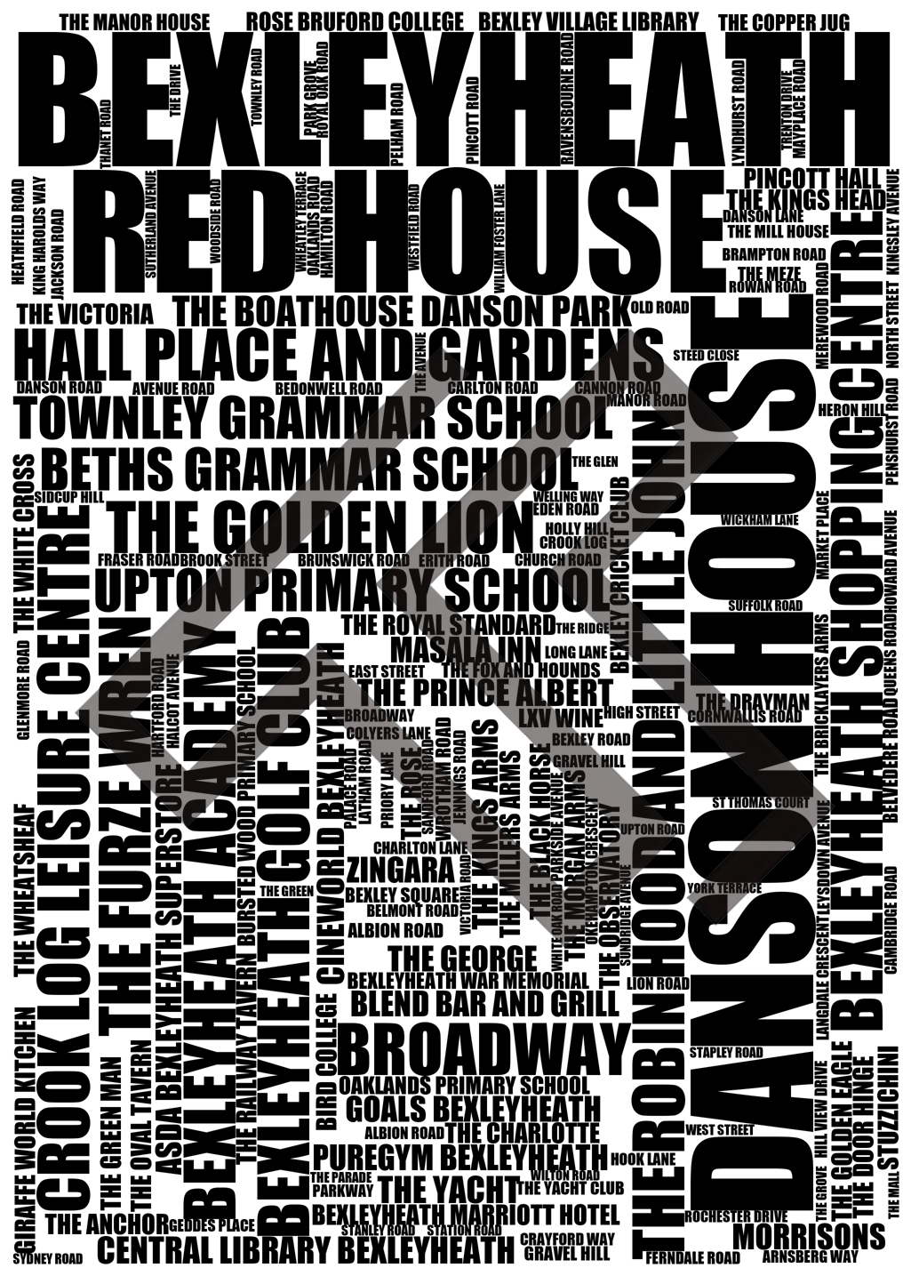 Bexleyheath - Premium Typographic Word Cloud Prints, Posters & Gifts