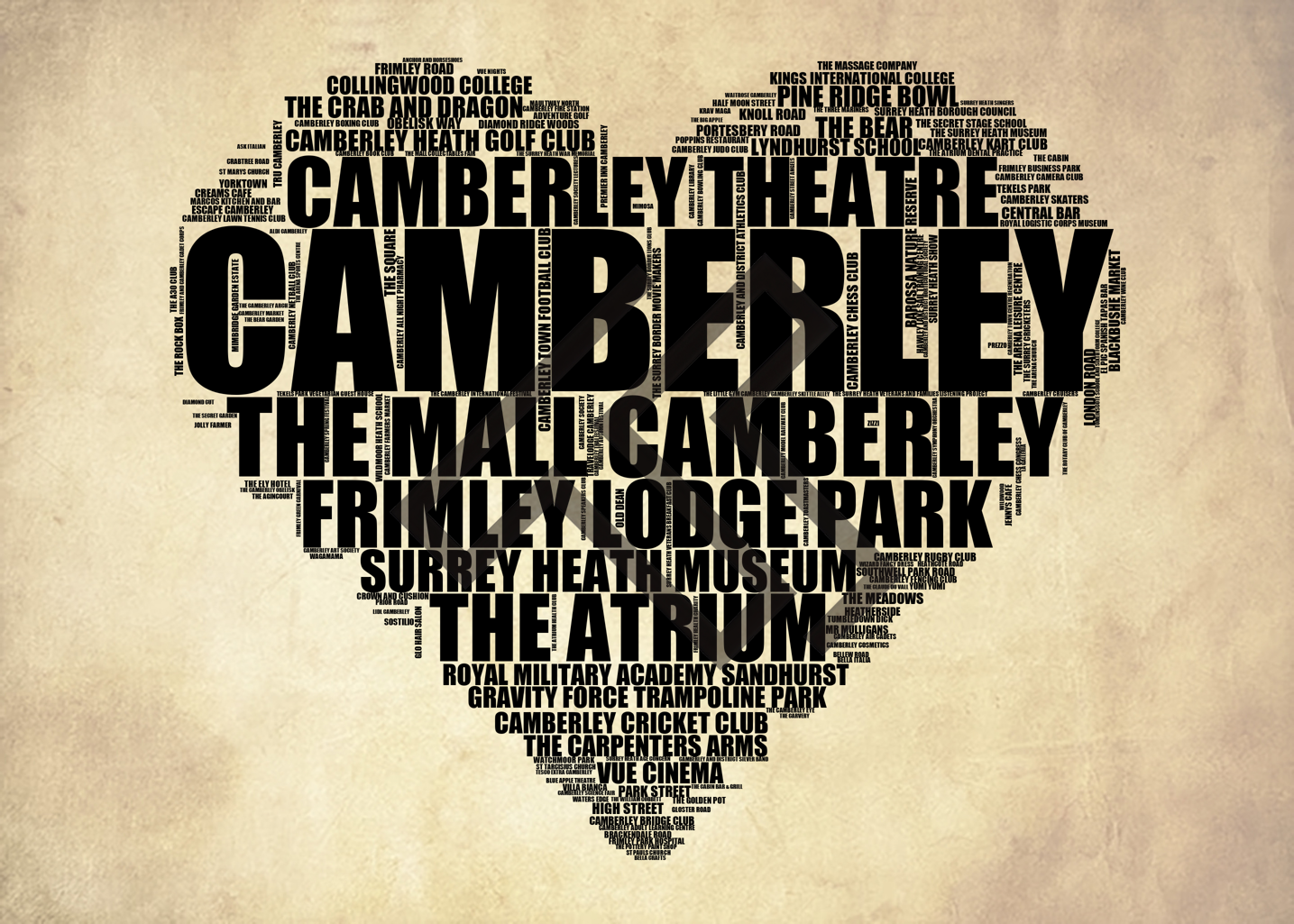 Camberley - Premium Typographic Word Cloud Prints, Posters & Gifts