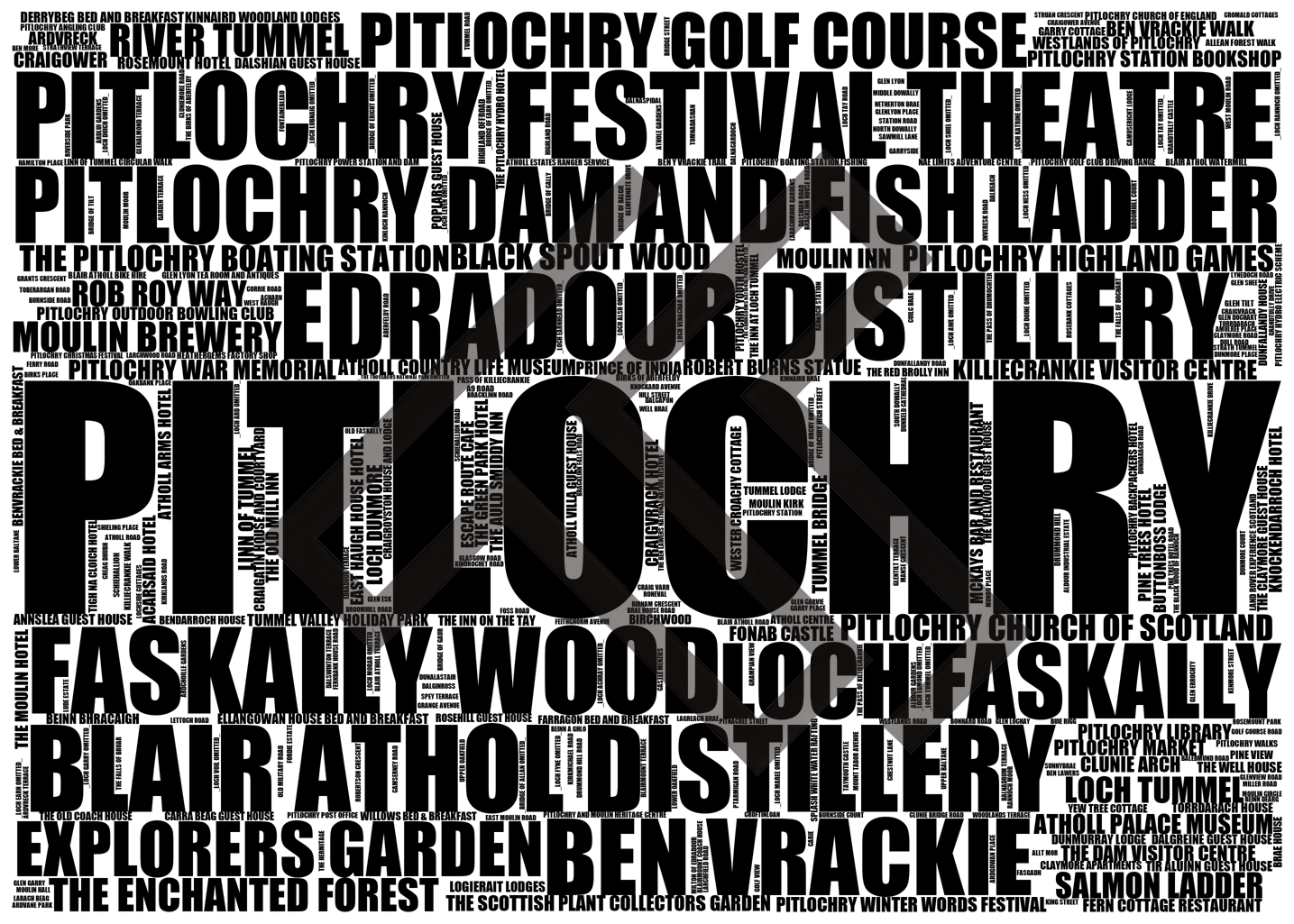 Pitlochry - Premium Typographic Word Cloud Prints, Posters & Gifts